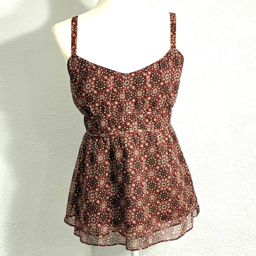 Anne Taylor LOFT Strappy Top, Size 10, Side Zipper, Fully Lined, Rich Red/Browns